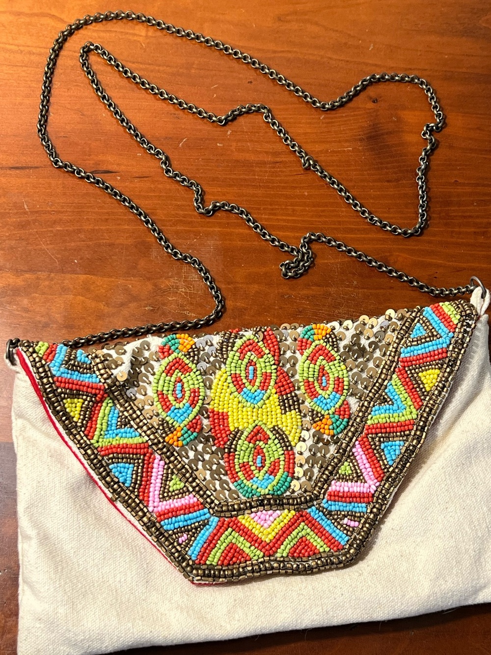 Vintage Sorpresa Colorful beaded sequined clutch chain strap crossbody purse